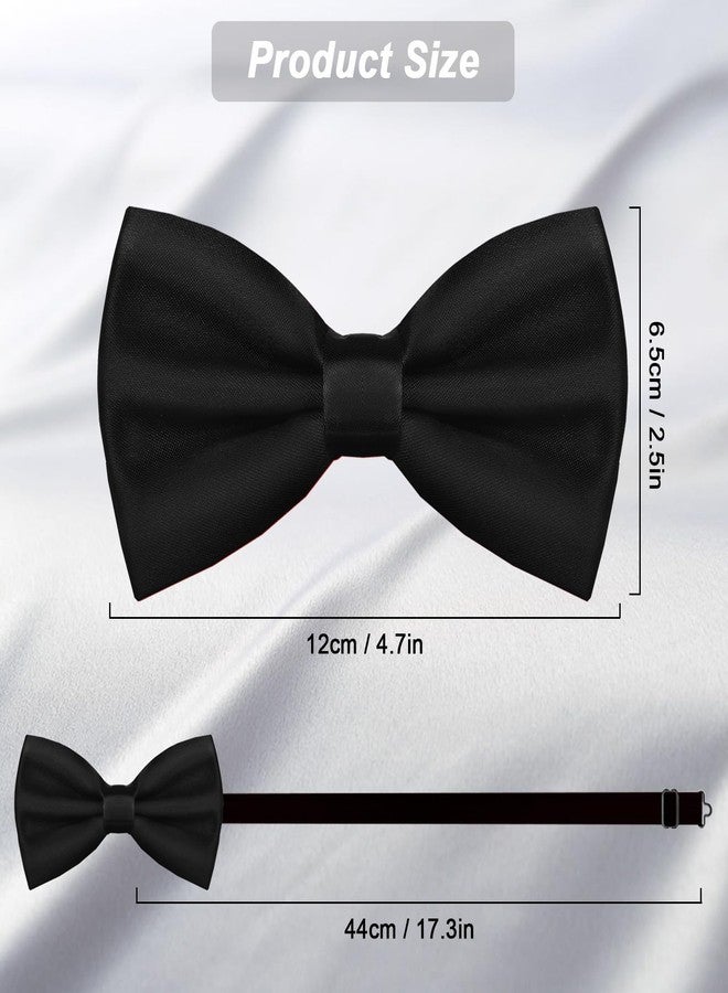 WOXVM Men's Bow Ties Solid Color Pre-Tied Bow Tie Satin Formal Tuxedo Bowtie Adjustable Neck Bowtie for Men Wedding Party (Black) - Image 3